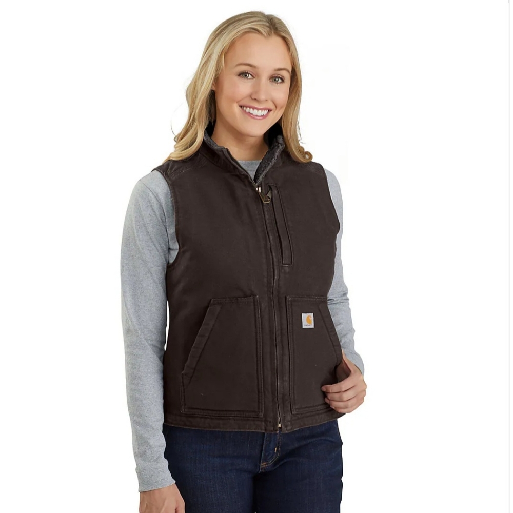 Carhartt "Sherpa Lined Vest Relaxed Fit Washed Duck" Dark Brown | Women's Size S